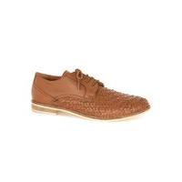 Mens Brown Tan Leather Woven Lace Ups, Brown