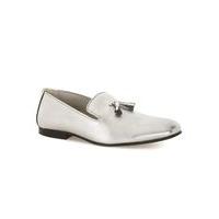 mens silver metallic leather loafers silver