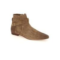 Mens Brown Tan Suede Buckle Ankle Boots, Brown