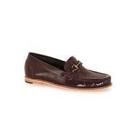 Mens Red Burgundy High Shine Leather Weaved Snaffle Loafers, Red