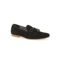 Mens Black Faux Suede Tassel Loop Loafers, Black