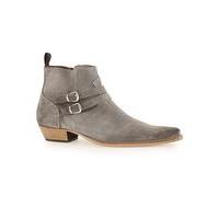 Mens Grey Suede Buckle Boots, Grey