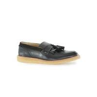 mens house of hounds black leather tassel fringe loafers black