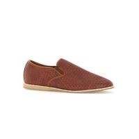 Mens Brown Tan Faux Leather Weave Slip On Shoes, Brown