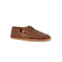 Mens Brown Tan Leather Weave Lace Slip Ons, Brown