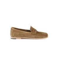 Mens Brown Tan Suede Weaved Loafers, Brown