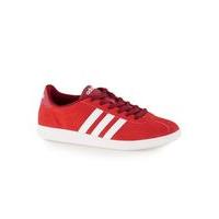 Mens adidas Red and White Stripe VL Court Leather Trainers, Red