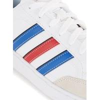 Mens adidas White Blue and Red Stripe Courtset Trainers, White