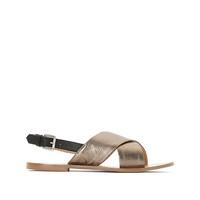 Metallic Leather Sandals with Crossover Straps