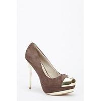 Metal Toe Suedette Heels