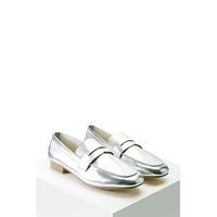 metallic faux leather loafers