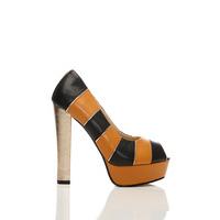 Metal Shimmer Stripey Thick Heel Shoes