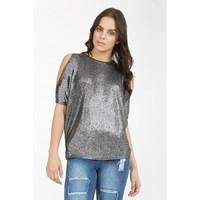 METALLIC COLD SHOULDER TOP