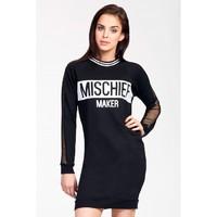 mesh sleeve slogan sweat dress