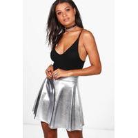 metallic full skater skirt silver