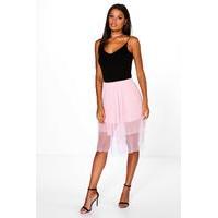 mesh overlay midi skirt pink