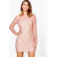 Metallic Lace Bodycon Dress - pink