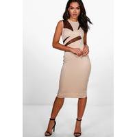 Mesh Structured Top Midi Dress - stone