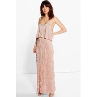 Metallic Pleated Maxi Dress - peach