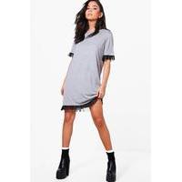 Mesh Ruffle T-Shirt Dress - grey