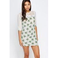 Mesh Sleeves Face Printed Mini Dress