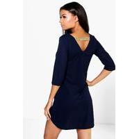 metallic strap back dress navy