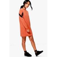 Mesh Insert Sweat Dress - rust