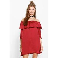 Melosa Silky Off The Shoulder Dress - wine