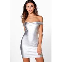 Metallic Off Shoulder Bodycon Dress - silver