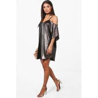 Metallic Cold Shoulder Dress - black