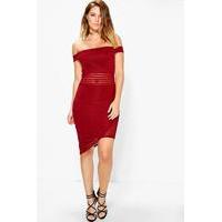 Mesh Panelled Off Shoulder Bodycon Dress - berry