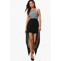 Mesh Overlay Maxi Skirt - black