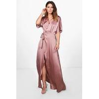 Melodie Satin Kimono Maxi Dress - rose