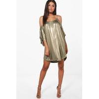 Metallic Cold Shoulder Dress - gold