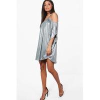 Metallic Cold Shoulder Dress - grey