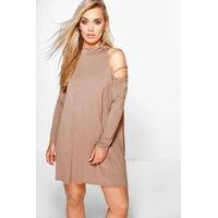 Mel Cold Shoulder Strappy Swing Dress - sand