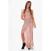 Metallic Knit Maxi Beach Dress - rose gold