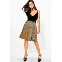 metallic rib contrast waistband skater skirt gold