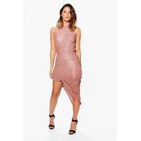 Metallic Asymetric Bodycon Dress - rose