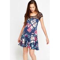 Mesh Insert Floral Swing Dress