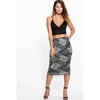 Metallic Geo Floral Midi Skirt - gold