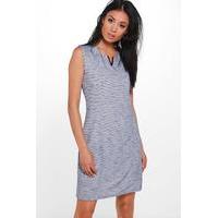 metal v neck shift dress blue