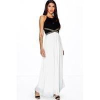 metal trim contrast maxi dress black