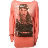 Melody Print Batwing Tunic Top - Coral