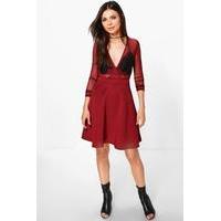 Mesh Applique Skater Dress - berry