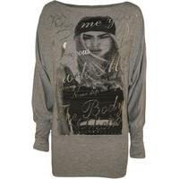 Melody Print Batwing Tunic Top - Grey