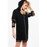 Mesh Detail Hooded Sweat Dress - black