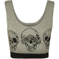 meagan skull print cropped vest top grey