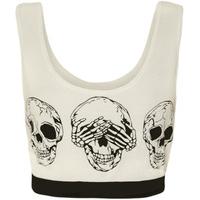 Meagan Skull Print Cropped Vest Top - White