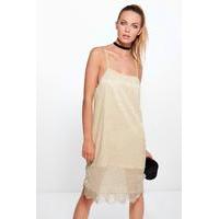 Metallic Strappy Lace Bodycon Dress - beige